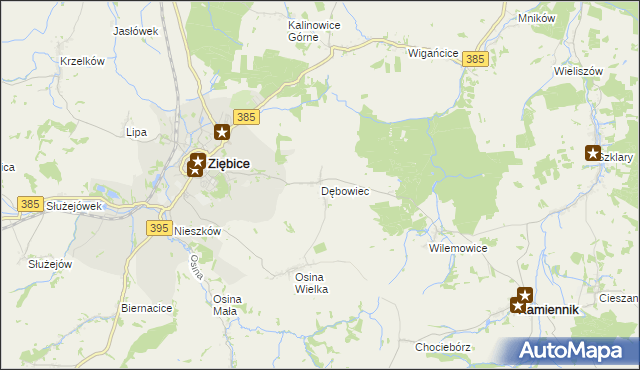 mapa Dębowiec gmina Ziębice, Dębowiec gmina Ziębice na mapie Targeo