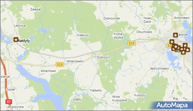 mapa Dobrocin gmina Małdyty, Dobrocin gmina Małdyty na mapie Targeo