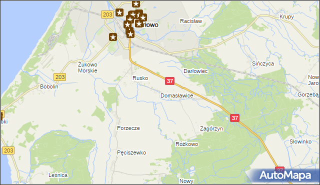 mapa Domasławice gmina Darłowo, Domasławice gmina Darłowo na mapie Targeo