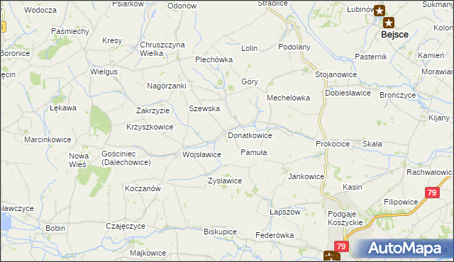 mapa Donatkowice, Donatkowice na mapie Targeo