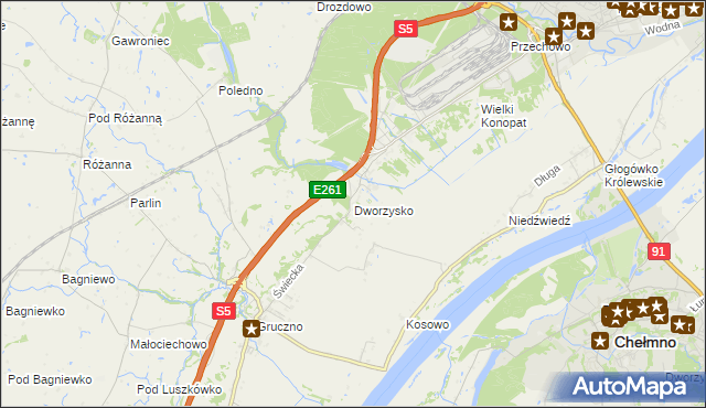 mapa Dworzysko gmina Świecie, Dworzysko gmina Świecie na mapie Targeo