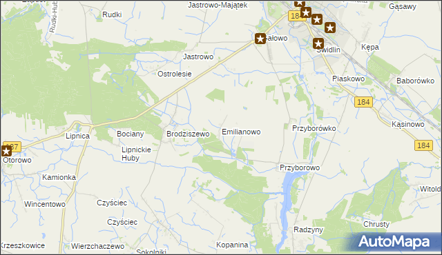 mapa Emilianowo gmina Szamotuły, Emilianowo gmina Szamotuły na mapie Targeo