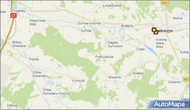 mapa Franciszków gmina Kraśniczyn, Franciszków gmina Kraśniczyn na mapie Targeo