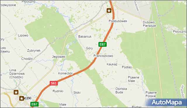 mapa Franciszkowo gmina Raczki, Franciszkowo gmina Raczki na mapie Targeo