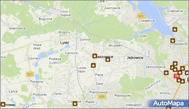 mapa Gaszowice powiat rybnicki, Gaszowice powiat rybnicki na mapie Targeo