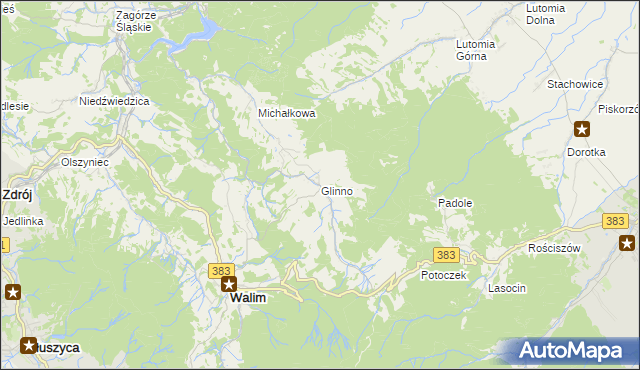 mapa Glinno gmina Walim, Glinno gmina Walim na mapie Targeo