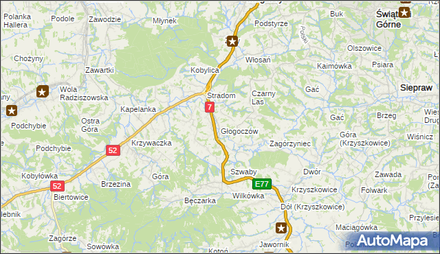 mapa Głogoczów, Głogoczów na mapie Targeo