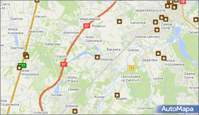mapa Głosków gmina Piaseczno, Głosków gmina Piaseczno na mapie Targeo