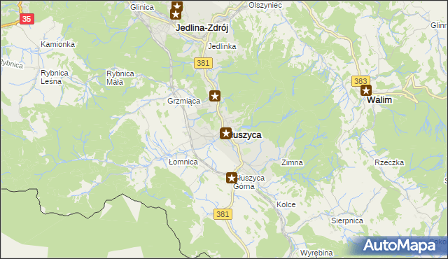 mapa Głuszyca powiat wałbrzyski, Głuszyca powiat wałbrzyski na mapie Targeo