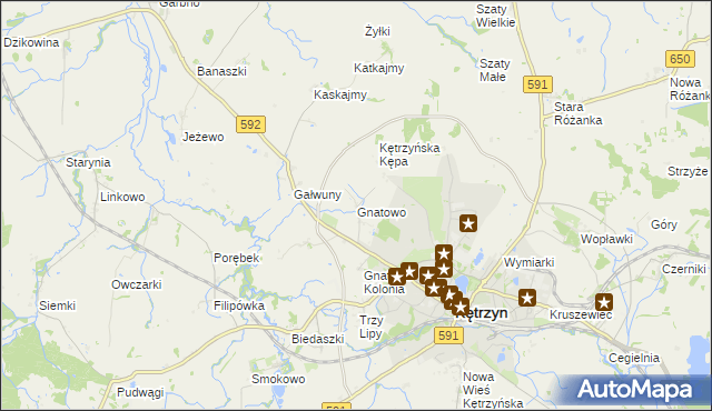 mapa Gnatowo gmina Kętrzyn, Gnatowo gmina Kętrzyn na mapie Targeo