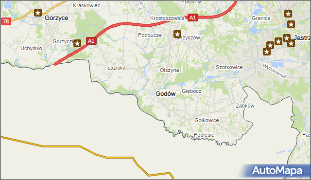 mapa Godów powiat wodzisławski, Godów powiat wodzisławski na mapie Targeo