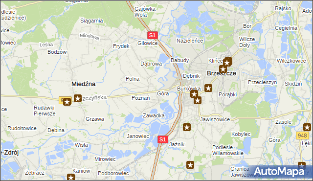 mapa Góra gmina Miedźna, Góra gmina Miedźna na mapie Targeo