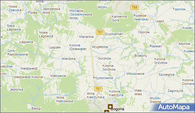 mapa Gorzków gmina Bogoria, Gorzków gmina Bogoria na mapie Targeo