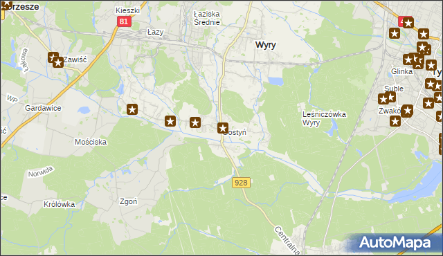 mapa Gostyń gmina Wyry, Gostyń gmina Wyry na mapie Targeo