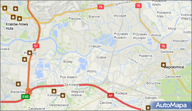 mapa Grabie gmina Wieliczka, Grabie gmina Wieliczka na mapie Targeo