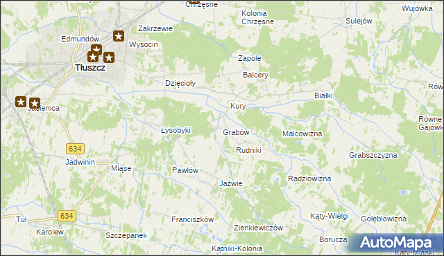 mapa Grabów gmina Tłuszcz, Grabów gmina Tłuszcz na mapie Targeo