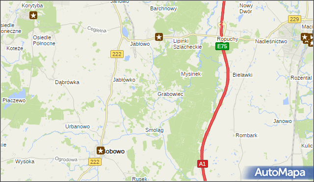 mapa Grabowiec gmina Bobowo, Grabowiec gmina Bobowo na mapie Targeo