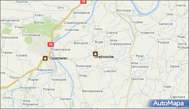 mapa Gręboszów powiat dąbrowski, Gręboszów powiat dąbrowski na mapie Targeo