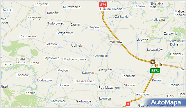 mapa Grocholice gmina Lipnik, Grocholice gmina Lipnik na mapie Targeo