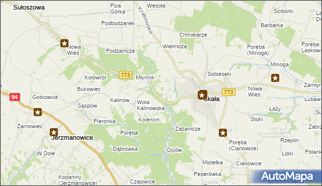 mapa Grodzisko gmina Skała, Grodzisko gmina Skała na mapie Targeo