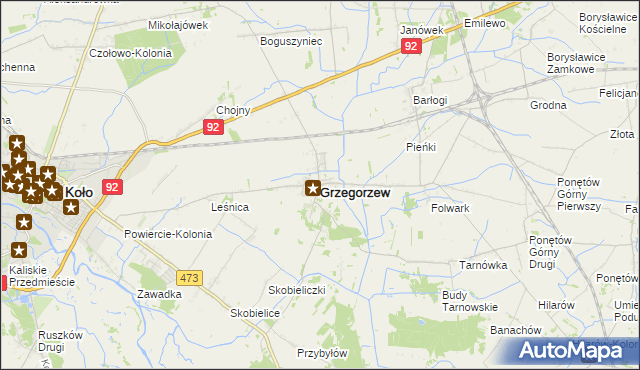 mapa Grzegorzew, Grzegorzew na mapie Targeo