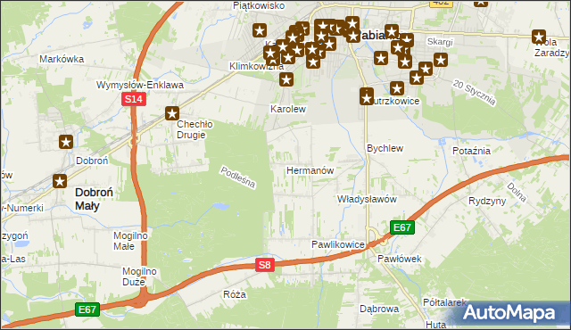 mapa Hermanów gmina Pabianice, Hermanów gmina Pabianice na mapie Targeo