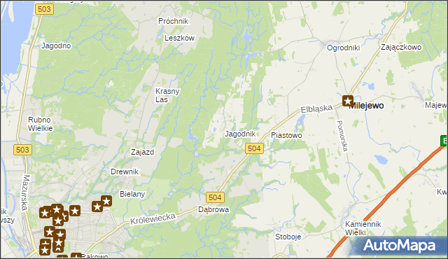 mapa Jagodnik gmina Milejewo, Jagodnik gmina Milejewo na mapie Targeo