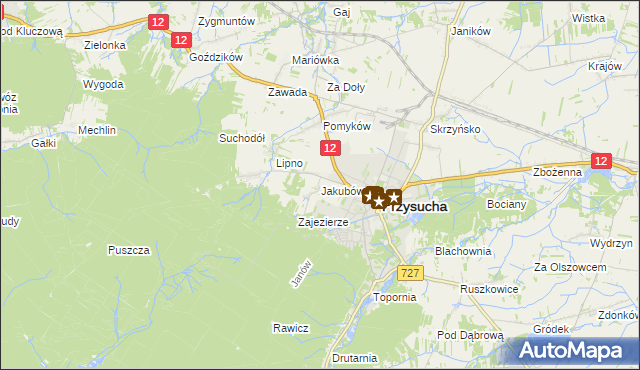 mapa Jakubów gmina Przysucha, Jakubów gmina Przysucha na mapie Targeo