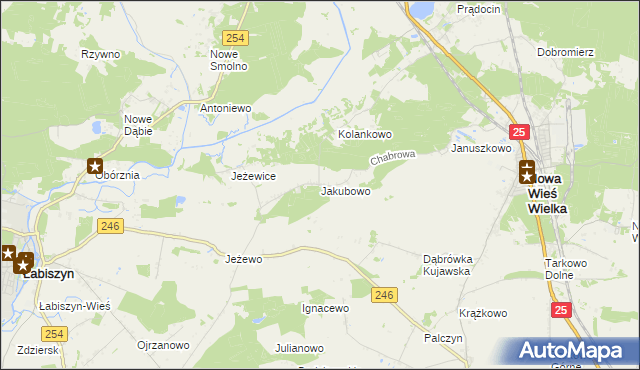 mapa Jakubowo gmina Nowa Wieś Wielka, Jakubowo gmina Nowa Wieś Wielka na mapie Targeo