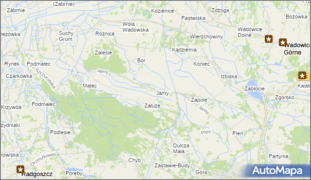 mapa Jamy gmina Wadowice Górne, Jamy gmina Wadowice Górne na mapie Targeo