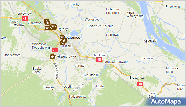 mapa Janików gmina Kozienice, Janików gmina Kozienice na mapie Targeo