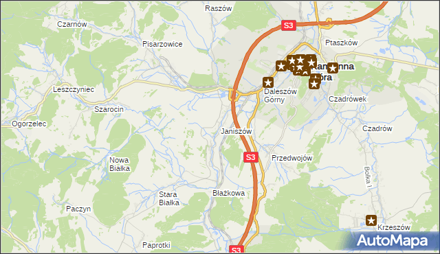 mapa Janiszów gmina Kamienna Góra, Janiszów gmina Kamienna Góra na mapie Targeo