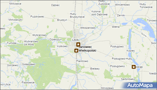 mapa Janowiec Wielkopolski, Janowiec Wielkopolski na mapie Targeo