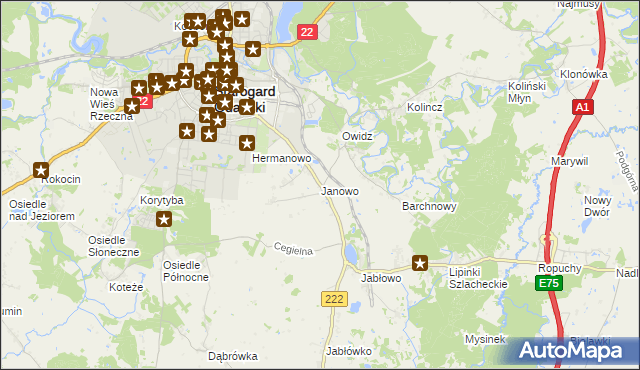 mapa Janowo gmina Starogard Gdański, Janowo gmina Starogard Gdański na mapie Targeo