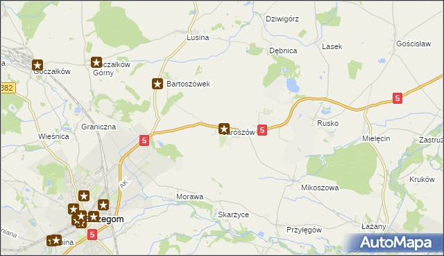 mapa Jaroszów gmina Strzegom, Jaroszów gmina Strzegom na mapie Targeo
