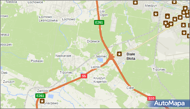 mapa Jasiniec gmina Białe Błota, Jasiniec gmina Białe Błota na mapie Targeo
