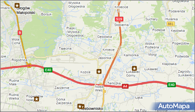 mapa Jasionka gmina Trzebownisko, Jasionka gmina Trzebownisko na mapie Targeo