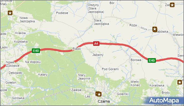 mapa Jaźwiny gmina Czarna, Jaźwiny gmina Czarna na mapie Targeo