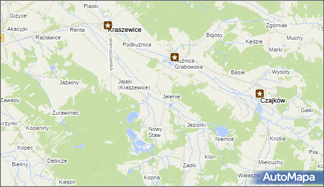 mapa Jelenie gmina Kraszewice, Jelenie gmina Kraszewice na mapie Targeo