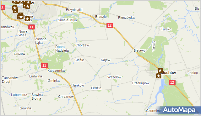 mapa Kajew gmina Gołuchów, Kajew gmina Gołuchów na mapie Targeo