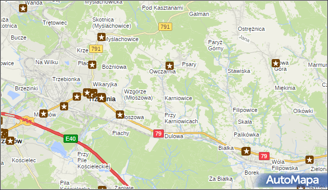 mapa Karniowice gmina Trzebinia, Karniowice gmina Trzebinia na mapie Targeo