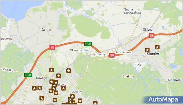 mapa Kędzierzyn gmina Sianów, Kędzierzyn gmina Sianów na mapie Targeo