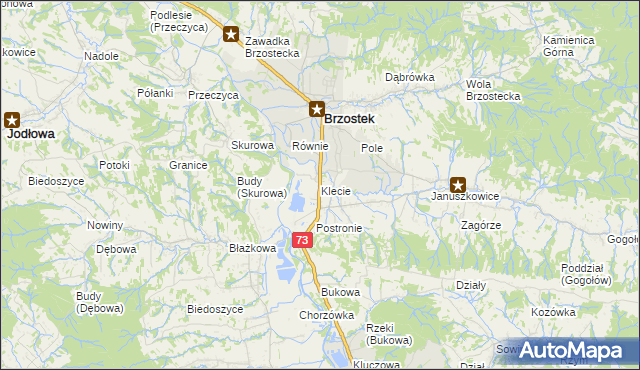 mapa Klecie gmina Brzostek, Klecie gmina Brzostek na mapie Targeo