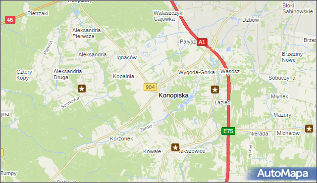 mapa Konopiska powiat częstochowski, Konopiska powiat częstochowski na mapie Targeo