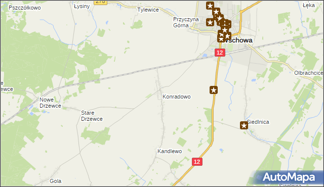 mapa Konradowo gmina Wschowa, Konradowo gmina Wschowa na mapie Targeo