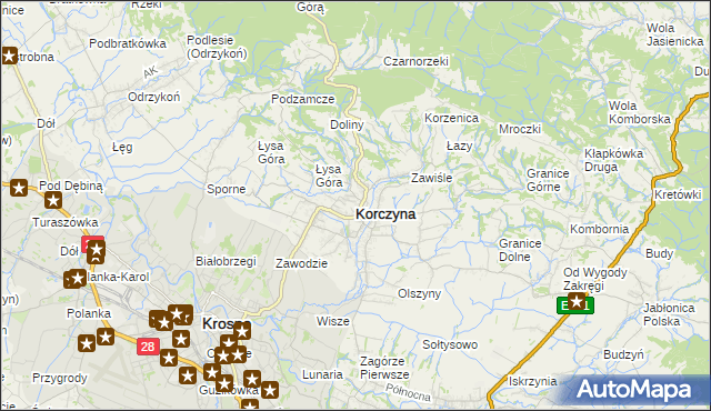 mapa Korczyna powiat krośnieński, Korczyna powiat krośnieński na mapie Targeo