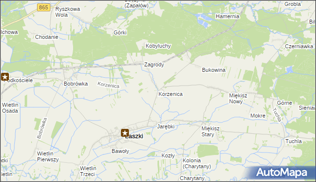 mapa Korzenica gmina Laszki, Korzenica gmina Laszki na mapie Targeo