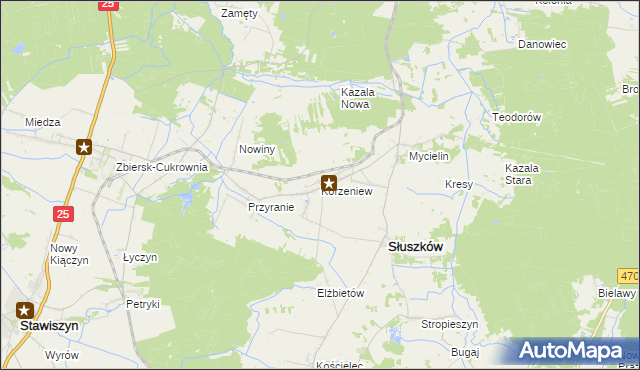 mapa Korzeniew, Korzeniew na mapie Targeo