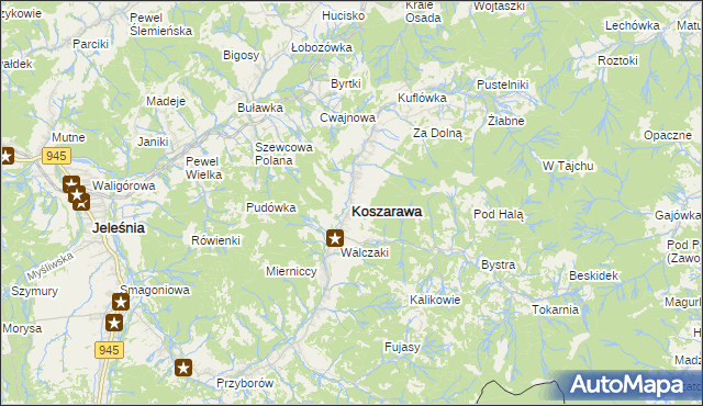 mapa Koszarawa, Koszarawa na mapie Targeo