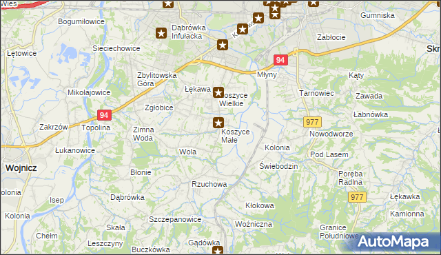 mapa Koszyce Małe, Koszyce Małe na mapie Targeo